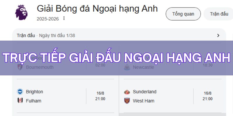 LuongSonTV trực tiếp mọi thông tin liên quan đến giải Premier League